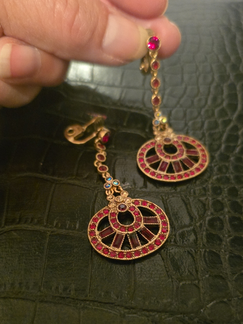 Elegant Gold-Tone Pink Crystal Drop Earrings